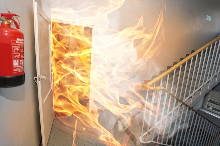 fire entering stairwell through a door